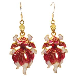New Chinese Style Red Fortune Carp Ear Jewelry Clip-On Earrings for New Year And Zodiac Year Fashionable Fashion Accessories