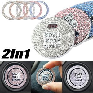 2in1 Car Start Switch Button Cars Decorative Diamond Stickers Rhinestone Ring Circle Trims Protective Cover Auto Accessories