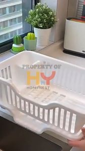 HOMYNEST Rak Piring Plastik Wastafel Wadah Alat Makan Pengering Piring Sendok Garpu Serbaguna