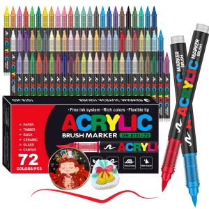 12/120 Colors Paint Markers Brush Acrylic Paint Pens for Art Supplies Fabric Paint Stone Glass Ceramic Wood Rock Christmas Card