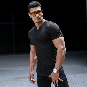 SN Mens Fitness Training T-Shirt Short Sleeve Running Casual Top Slim Fit Hard Man Base Shirt Summer Sportswear Cotton