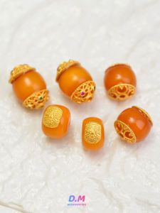 925 Silver Plating Ancient Gold Natural Amber Beeswax Bead Zachilam Old Barrel Beads Separate/Loose Beads DIY Accessories