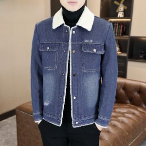 HENGYUANXIANG | Hengyuanxiang Mens Fleece Lined Denim Jacket Thickened Casual Collar Autumn Winter New Arrival High End Fashion Urban Style