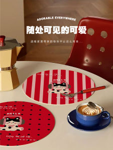 Thảm Cốc Cà Phê Bằng Da Màu Đỏ Chống Thấm Nước Chống Dầu Hình Tròn Chịu Nhiệt Độ Cao Thảm Chống Trượt Cho Không Khí Văn Hóa