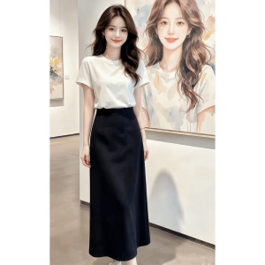 Shalldoer | Stylish Slimming White T-Shirt and Skirt Set