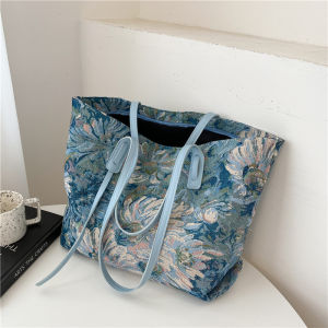 Fashionable Canvas Tote Bag Womens Large Capacity Shoulder Bag 2024 New Style Student Class Oil Painting Tote Bag
