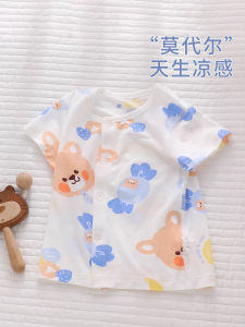เสื้อยืดแขนสั้นฤดูร้อนสำหรับเด็กแรกเกิด เสื้อคาร์ดิแกนบางๆ คอตั้ง ผ้าโมดอล ชุดเดรสพื้นฐาน เสื้อชั้นใน เสื้อตัวบน ผ้าฝ้ายผสมโพลีเอสเตอร์