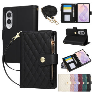 Zipper Wallet with Card Holder Crossbody Lanyard Phone Case For Samsung Galaxy Z Fold 8 Ultra 7 6 5 4 3 Fold8 Wrist Strap Cover