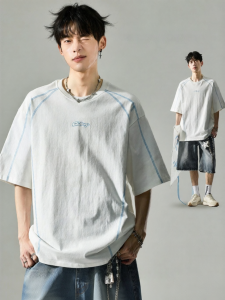 SZON | Street Style American Color-block Round Neck 5/8 Sleeve Mens T-Shirt
