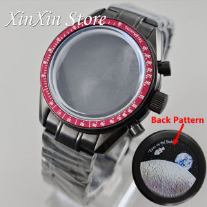 Black VK63 Case Moon Watch 39.7MM Case Moon Pattern Back Chronograph Metal Material Fits Speed Master VK63 Case vk64 Watch Cases