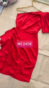 MYDU SHOP | MS 2408 – ĐẦM LỤA LẠNH CỔ XÉO BÈO VAI DỰ TIỆC SANG TRỌNG
