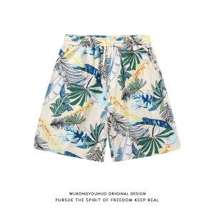 Summer Vacation Style Thin Full Print Beach Set Loose Short Sleeve Mens Shirt Shorts Two Piece Set Lightweight Casual Sportswear