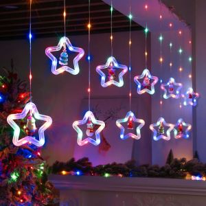 Christmas LED Strip Lights Room Garland LED Curtain Lamp USB Plug Christmas Decorations Lights for Bedroom Living Room Window