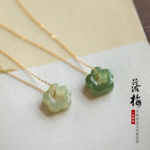 Synthetic Jade Plum Pendant Ladies Clavicle Chain Sub Hollow Delicate Ultra-Fine Necklace Retro Style Temperament Gift