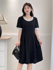 Váy Dài Chữ a Màu Đen Kiểu Pháp Thanh Lịch Mùa Hè Mới Cỡ Lớn Váy Midi Thon Gọn Chất Liệu Polyester Thường Ngày