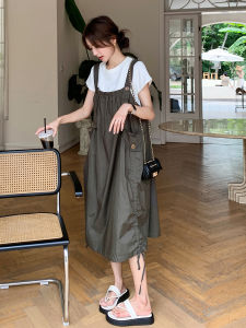 Summer New Style Salt System Workwear Two-Piece Set Design Sense Utility Belt Dress Slimming Dress Korean Version Commute
