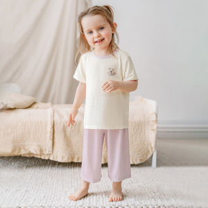 EMXEE | Breathable Sweat-Wicking Lace Trimmed Short Sleeve Girls Pajamas