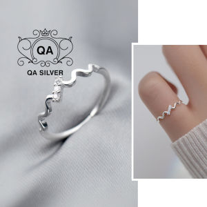 Nhẫn bạc sóng đính đá tối giản form nhỏ ngón út S925 WAVE QA SILVER Ring RI220402
