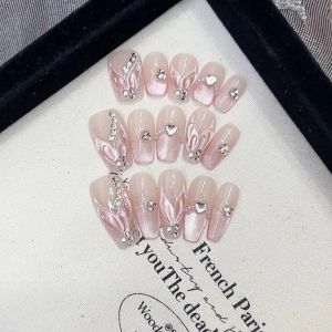 Handmade Cat Eye Nail Art with Diamond White Enhancing Wearable False Nails Gentle Color Series from Mainland China