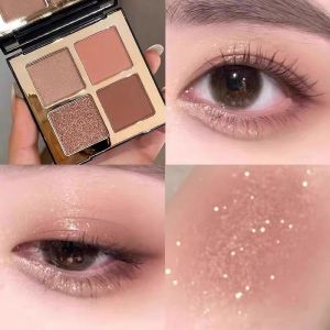 Super Fire Detumescence Eye Shadow Plate Waterproof Sweat-Proof Smear-Proof Makeup Four-Color Daily Light Makeup Brightening Thin and Glittering Earth Tone Eyeshadow Mud