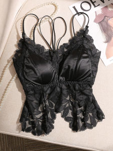 French Black Lace Cross Back Vest Womens Inner Wear with Chest Pad Spicy Girl Small Strap Tank Top Base Shirt Tube Top