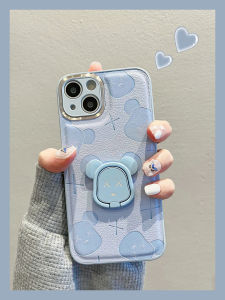 Apple 13 pro Silicone Phone Case with Stand CyanViolence Bear Design Full Cover Cartoon New Model 12 pro Max Small Sheepskin Trendy Brand 14 Protective Shell