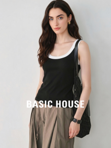 Basic House | Black U-neck Sleeveless Vest Slimming Simple