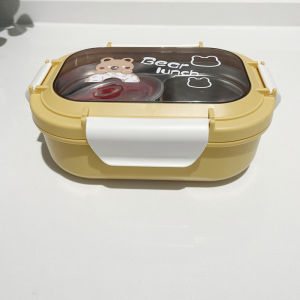 Double Layer 304 Stainless Steel Lunch Box Cute Elementary School Student Bento Box Insulated Divided Dinner Plate with Utensils Bowl