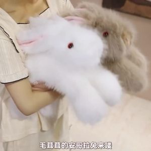 45cm Furry Angora Rabbit Plush Doll Long Haired Red Eyes High Quality Soft Stuffed Animal Sleep Mate Birthday Gift