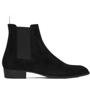 รองเท้าบูทเชลซียาวครึ่งแข้งหนังแท้ทรงหัวแหลมสไตล์อังกฤษสำหรับผู้ชาย ฤดูใบไม้ร่วง 2023 รองเท้าบูทสั้น Martin ทรงหัวแหลม ส้นเตี้ย ยาง