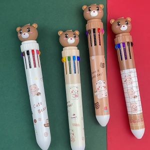 10 In 1 Multi Color Ballpoint Pen Colour Ball Pens Children Kids Stationery School Supplies Student Gift Goodies Bag Alat Tulis Murah Cute Stationery 卡通圆珠笔