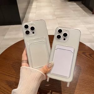 Clear Card Slots Case With Rope Hole Case For iPhone 11 15 12 13 14 Pro Max 6 7 8 Plus XR XS Max 16 Pro Max 15 Pro Max