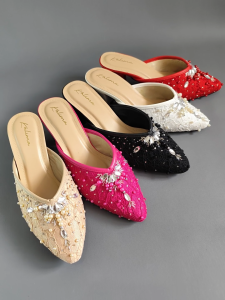 Bustong Heel Sendal Wanita Bustong Sendal Hak Tahu Brokat Mute Variasi Sendal Pesta & Wedding K503