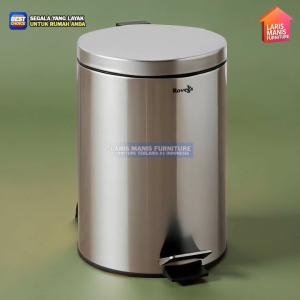 Tempat Sampah Stainless Tong Sampah Injak Tong Sampah Pedal Bulat Rovega Dust Bin 22 Liter Premium