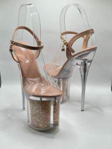 Elegant Pageant Glass heels with Glitters design 7inches nude color available size:35-40