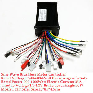 36V/48V/60V/64V 350W/500W/1000W/1500W E-Bike DC Brushless Motor Controller 3-Modal Sine Wave for One-Wire Meters E-Motorcycles