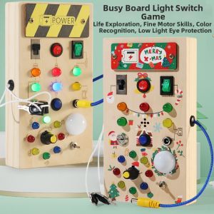 Educational Toy with LED Lights Wooden Busy Board