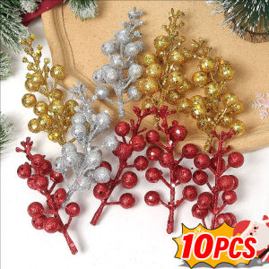 YESPERY 10Pcs Glitter Christmas Berries Shiny Red Holly Berry Head Xmas Tree Ornaments Party Home Christmas Decor