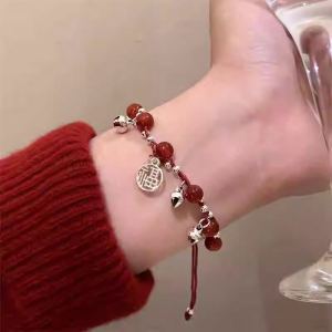 Delicate Woven Silver Bell Red Rope Bracelet Ethnic Style Fashion Jewelry for Women Step by Step Luxury Small Audience New Model