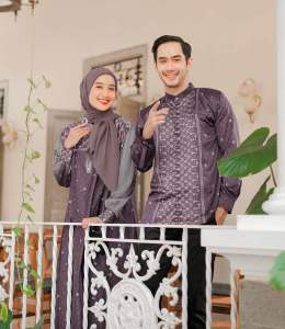 Couple Baju Muslim Pasangan Gamis Busui Dan Kemeja Pria Lengan Panjang Kondangan Kekinian Bahan Silk Dress Busui Motif Syabana Tebaru
