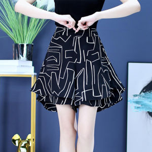 Ice Silk Wide Leg A-Line Skort Pants Womens Summer Thin Casual High Waist Short Trousers for plus Size Pear Shape Body Type