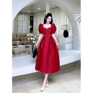 Sét áo đính phụ kiện nơ mix chân váy siêu xinh chất áo Nhung chân váy Cotton lạnh có lót - Có 1 màu đỏ - mẫu HOT cực xinh quý phái