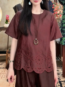 QINGNAER | Slimming Elegant Retro Short Sleeve Shirt Large Size