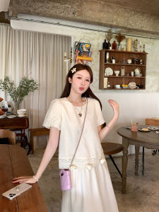 Yangyay YANGRUOYU Rose Embossed A-Line Skirt And Top Set Womens Heavy Work Design Short Sleeve Floral Pressing Flower