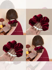 Red Velvet Pearl Large Bow Hair Ties Womens New Years Hair Accessories Winter Hair Bands Korean Style Fashion Jewelry
