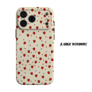 Cream Strawberry Hearts Phone Case for iPhone 18 17 16 15 14 13 12 11 Air Pro Max Plus Double-layer Cover