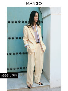 Mango | Boho French Linen Blazer Collar Womens Suit