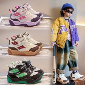 Boys High Top Casual Shoes Girls Leather Surface Velcro Childrens Sports Shoes Trendy Brand Kids Footwear Autumn New Arrival