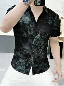 Turn-down Collar Slim Fit Breathable Ice Silk Shirt Half Sleeve