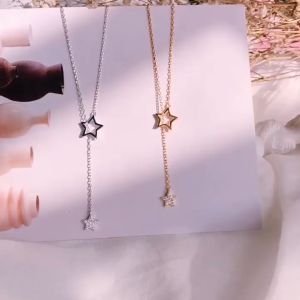 emas 916 original sparkling diamond star tassel necklace womens niche light luxury fashion collarbone chain pentagram pendant temperament jewelry